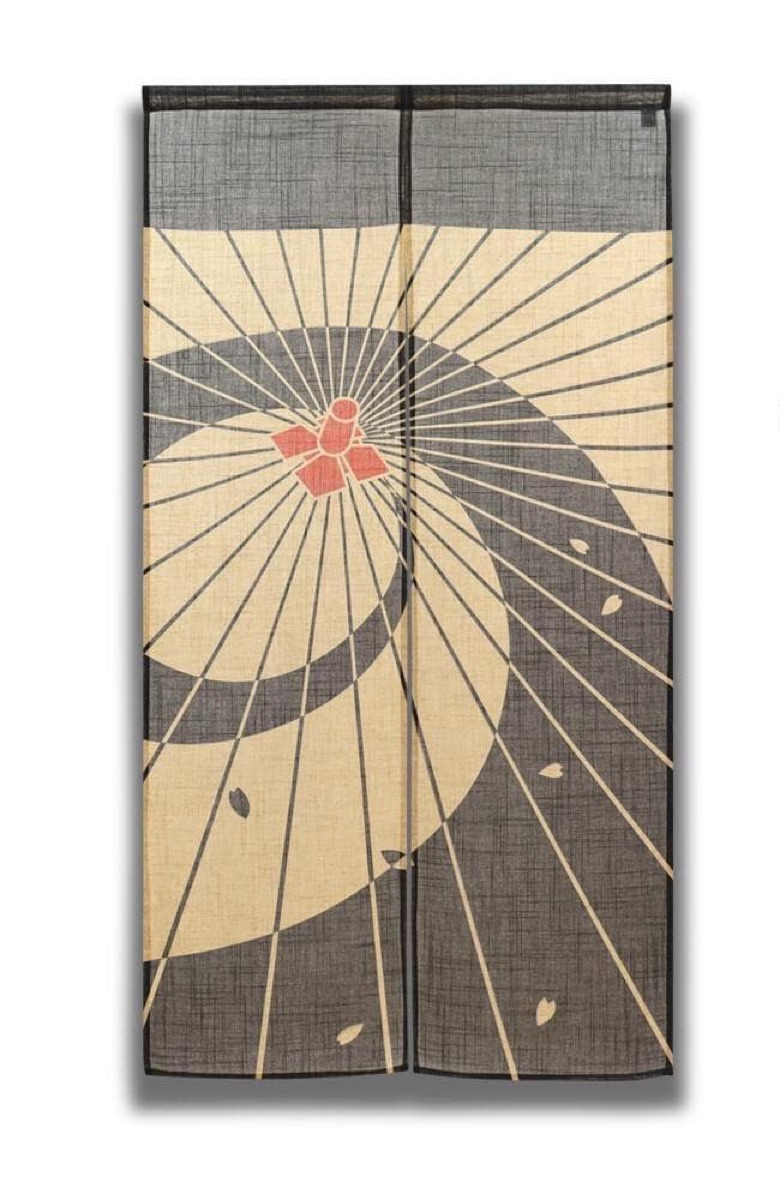 Japanese Noren Door Curtain, Umbrella Petals Print, Linen-like Fabric, Made in Japan — view 2