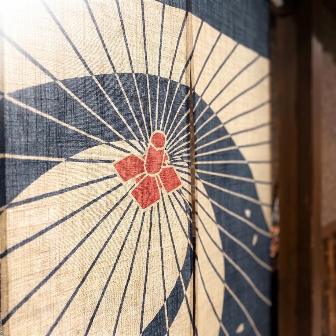 Japanese Noren Door Curtain, Umbrella Petals Print, Linen-like Fabric, Made in Japan — view 6