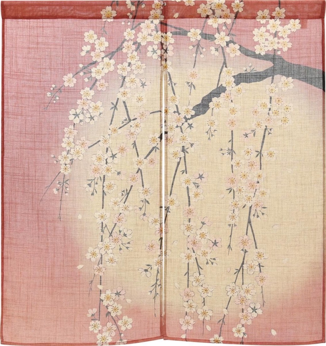 Japanese Noren Door Curtain, Weeping Cherry Moon Print, 33.5 x 35.4 in — view 3