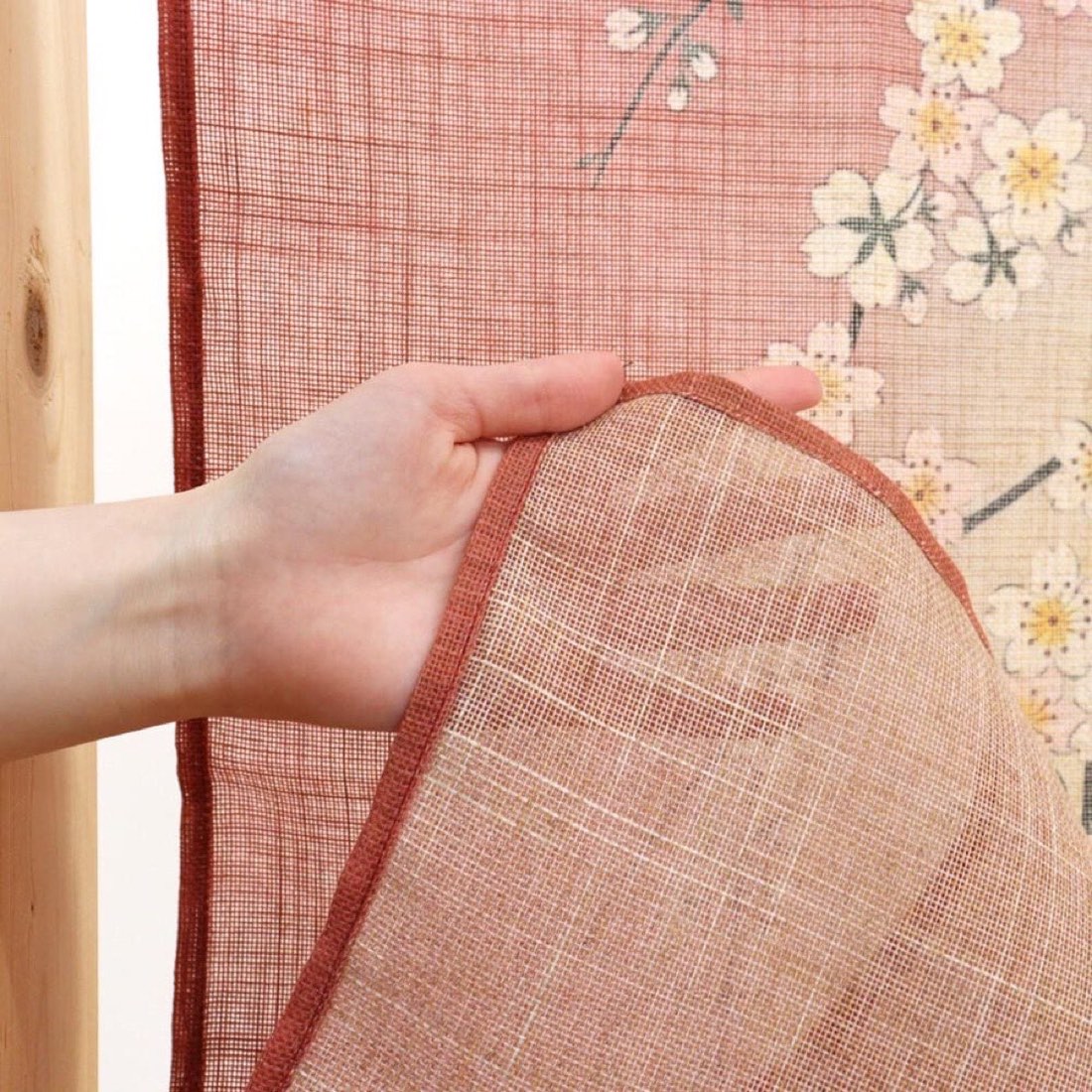 Japanese Noren Door Curtain, Weeping Cherry Moon Print, 33.5 x 35.4 in — view 4