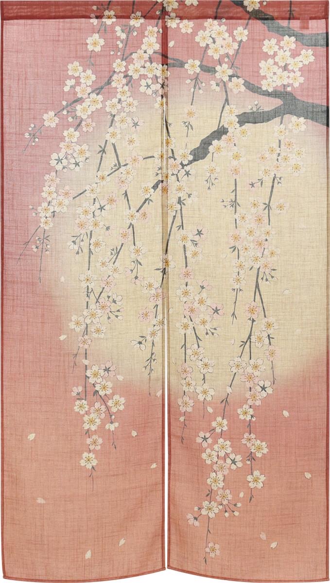 Japanese Noren Door Curtain, Weeping Cherry Moon Print, 33.5 x 59.1 in — view 3