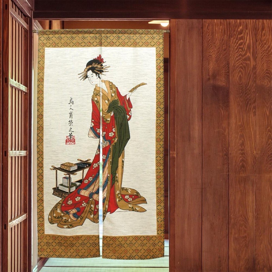 Japanese Noren Door Curtain, Woman Poem Print, Linen-Like Fabric, 33.5 x 59.1 in — view 8