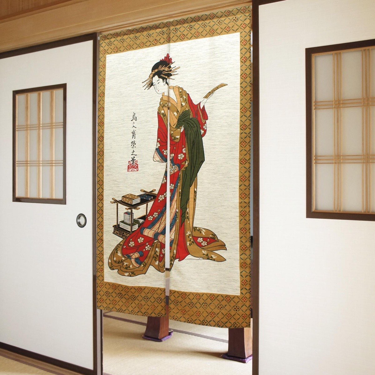 Japanese Noren Door Curtain, Woman Poem Print, Linen-Like Fabric, 33.5 x 59.1 in — view 9