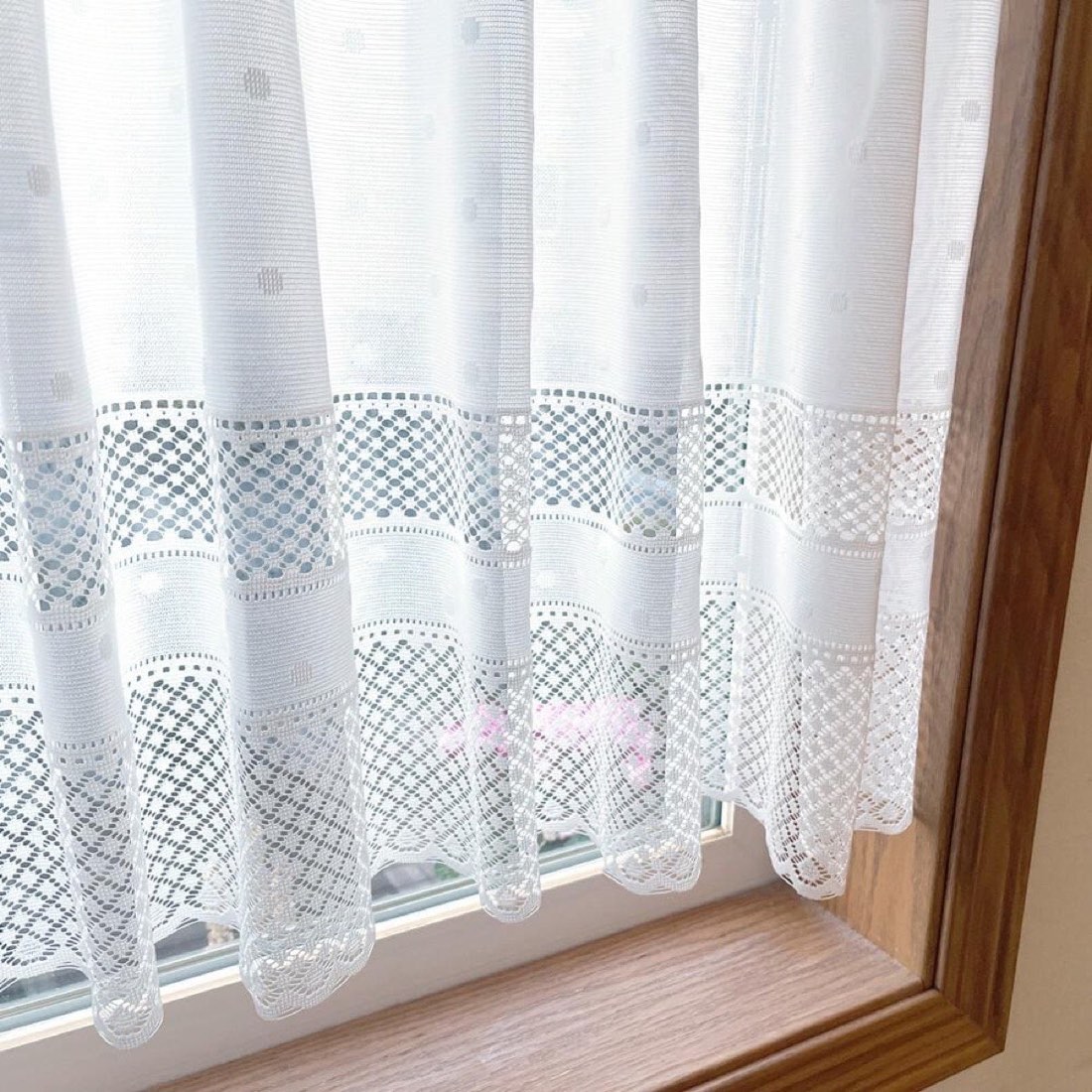 Japanese Polka Dot Lace Cafe Curtain, White Sheer Window Valance (59.1x35.4 in) — view 10