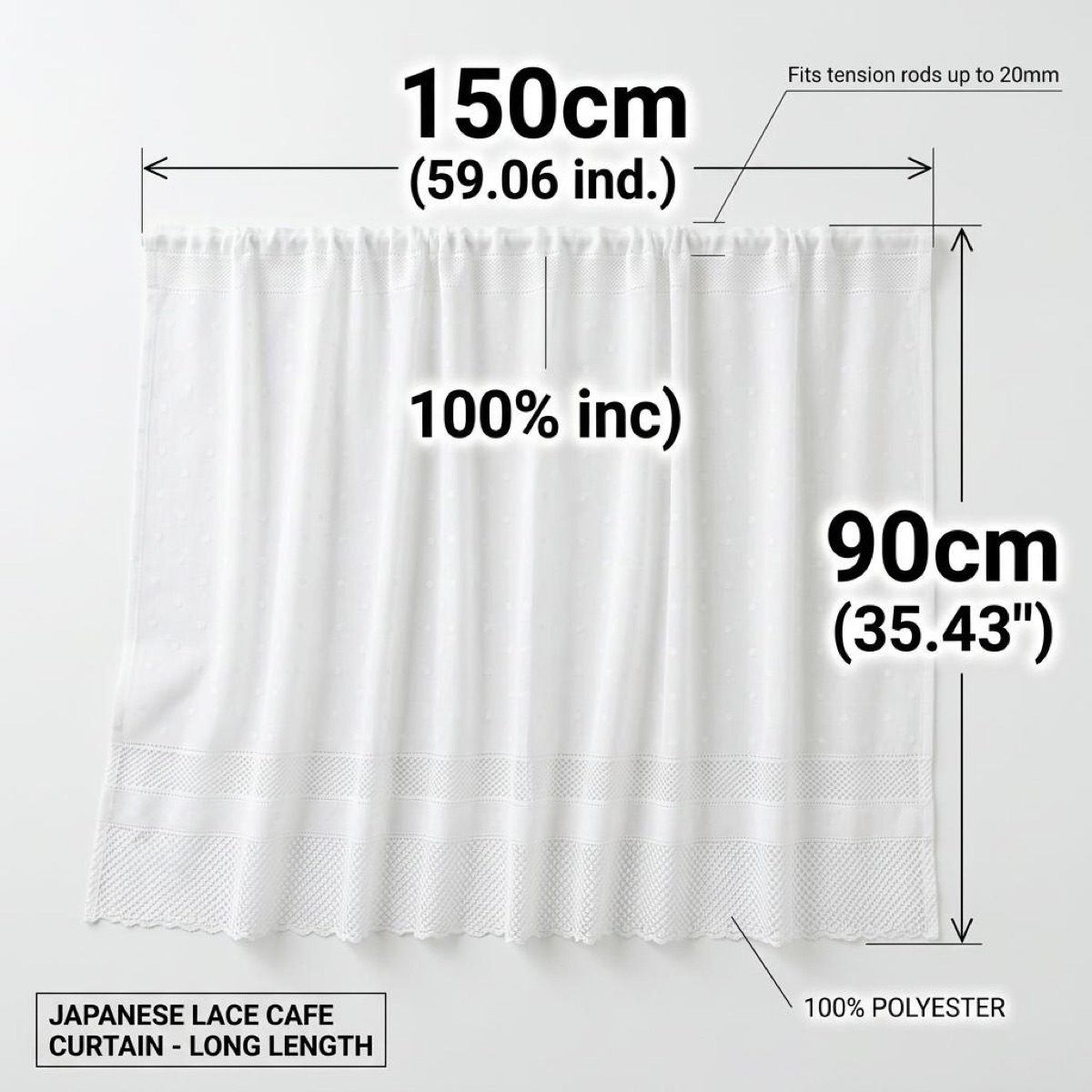 Japanese Polka Dot Lace Cafe Curtain, White Sheer Window Valance (59.1x35.4 in) — view 3