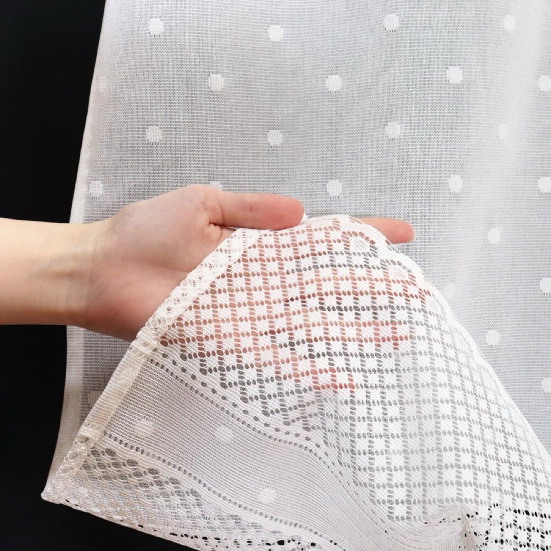 Japanese Polka Dot Lace Cafe Curtain, White Sheer Window Valance (59.1x35.4 in) — view 4