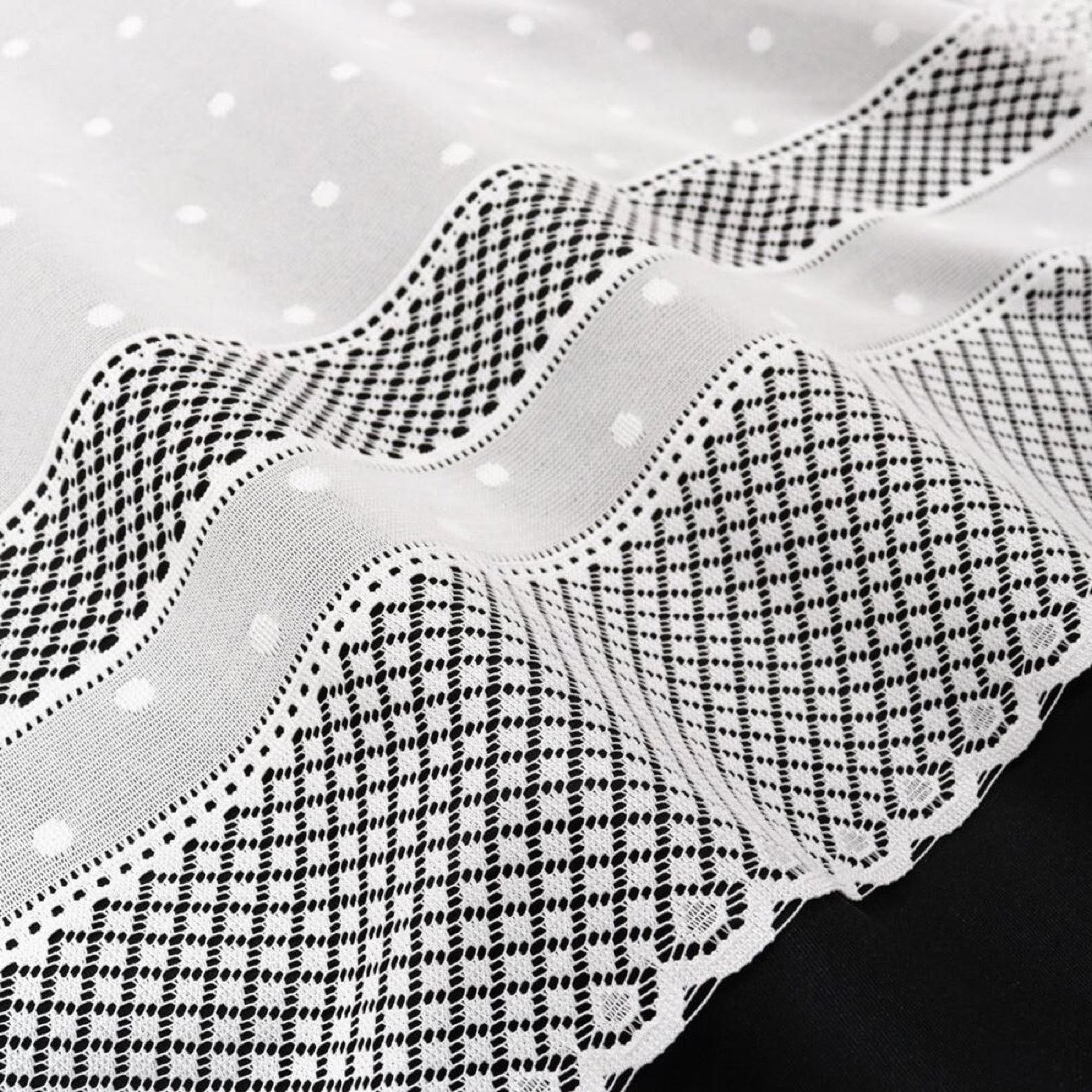 Japanese Polka Dot Lace Cafe Curtain, White Sheer Window Valance (59.1x35.4 in) — view 5