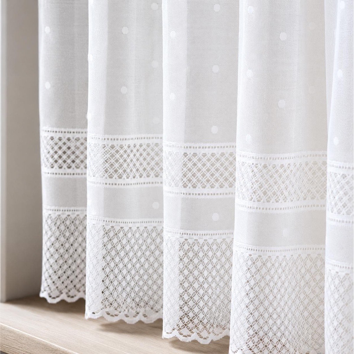 Japanese Polka Dot Lace Cafe Curtain, White Sheer Window Valance (59.1x35.4 in) — view 7