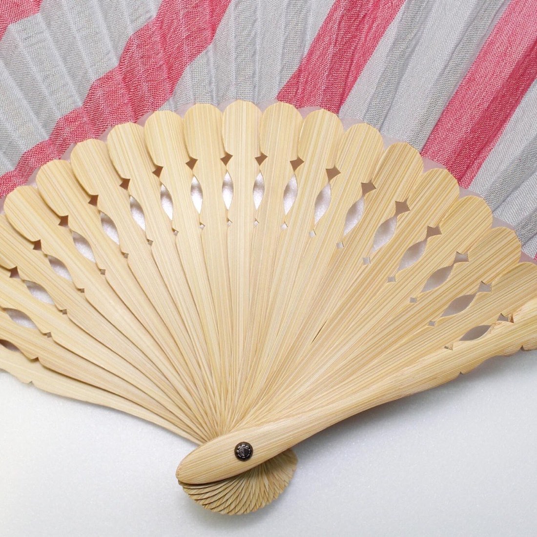 Japanese Sensu Folding Fan, Linen Bamboo Frame, Akane Snow Stripe, Made in Japan — view 5