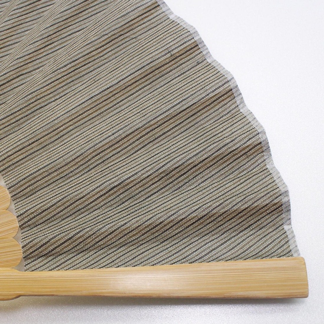 Japanese Sensu Folding Fan, Linen Ojiya Chijimi Green Stripe, Bamboo Frame, Made in Japan — view 5