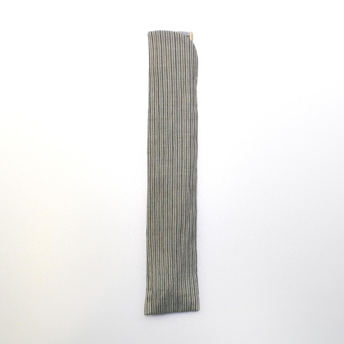 Japanese Sensu Folding Fan, Linen Ojiya Chijimi Green Stripe, Bamboo Frame, Made in Japan — view 8