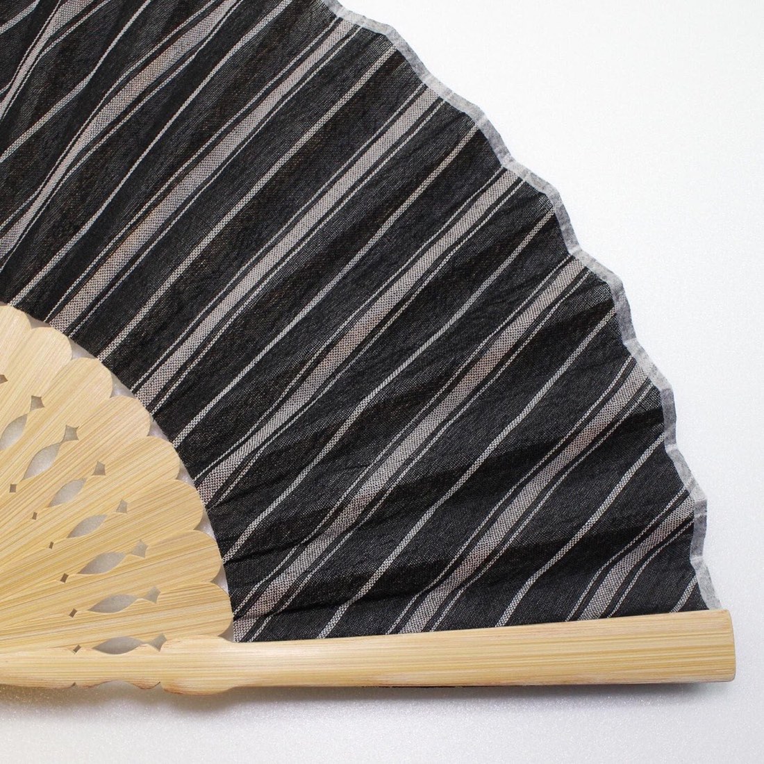 Japanese Sensu Folding Fan, Ojiya Chijimi Linen, Bamboo Frame, Black Stripe — view 5