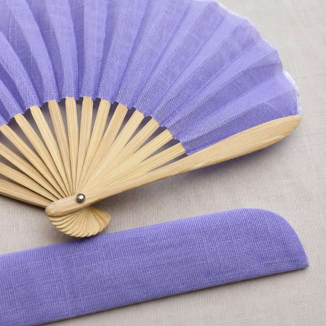 Japanese Shell Sensu Fan, Linen Ojiya Chijimi Lavender, Bamboo Frame, Made in Japan — view 10