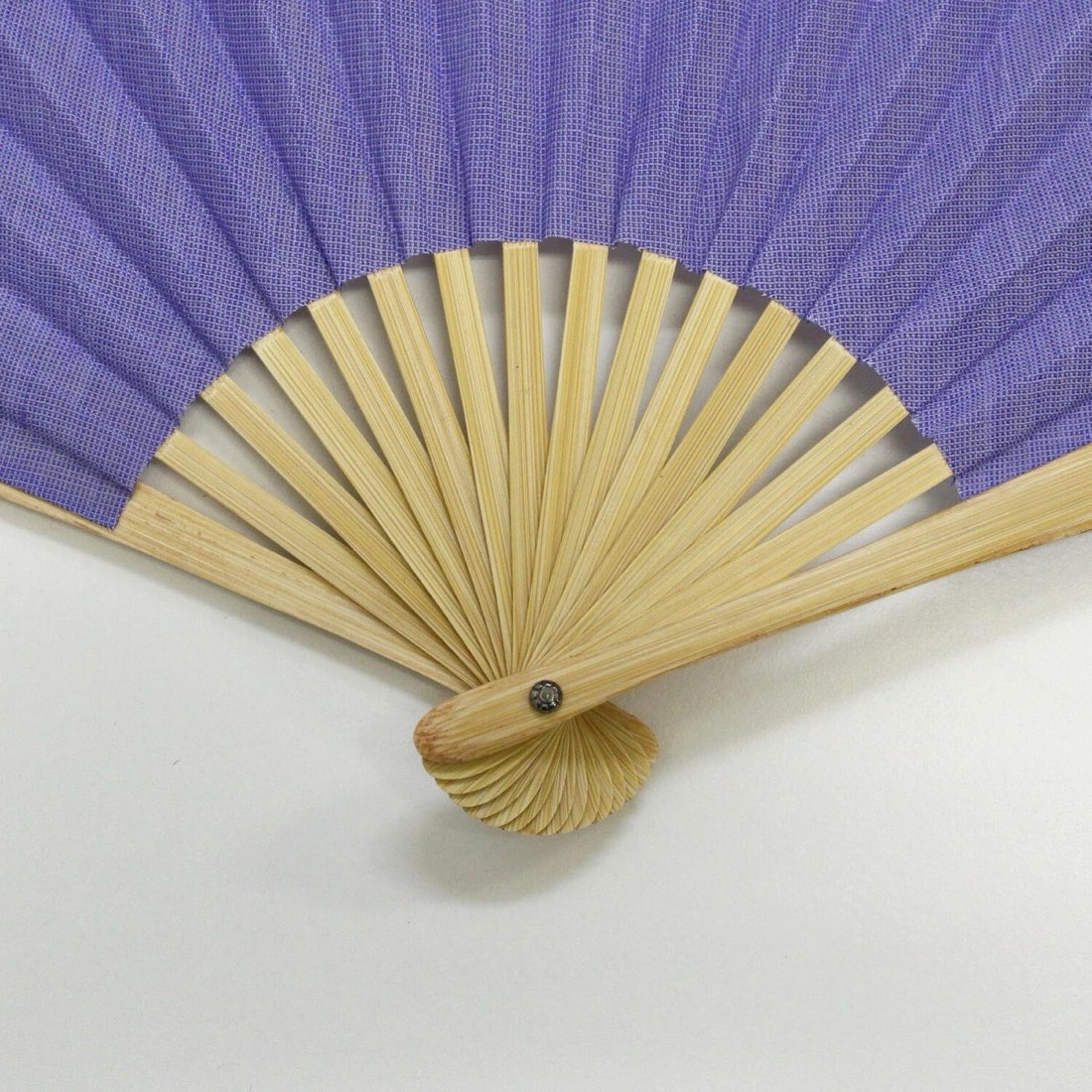 Japanese Shell Sensu Fan, Linen Ojiya Chijimi Lavender, Bamboo Frame, Made in Japan — view 5