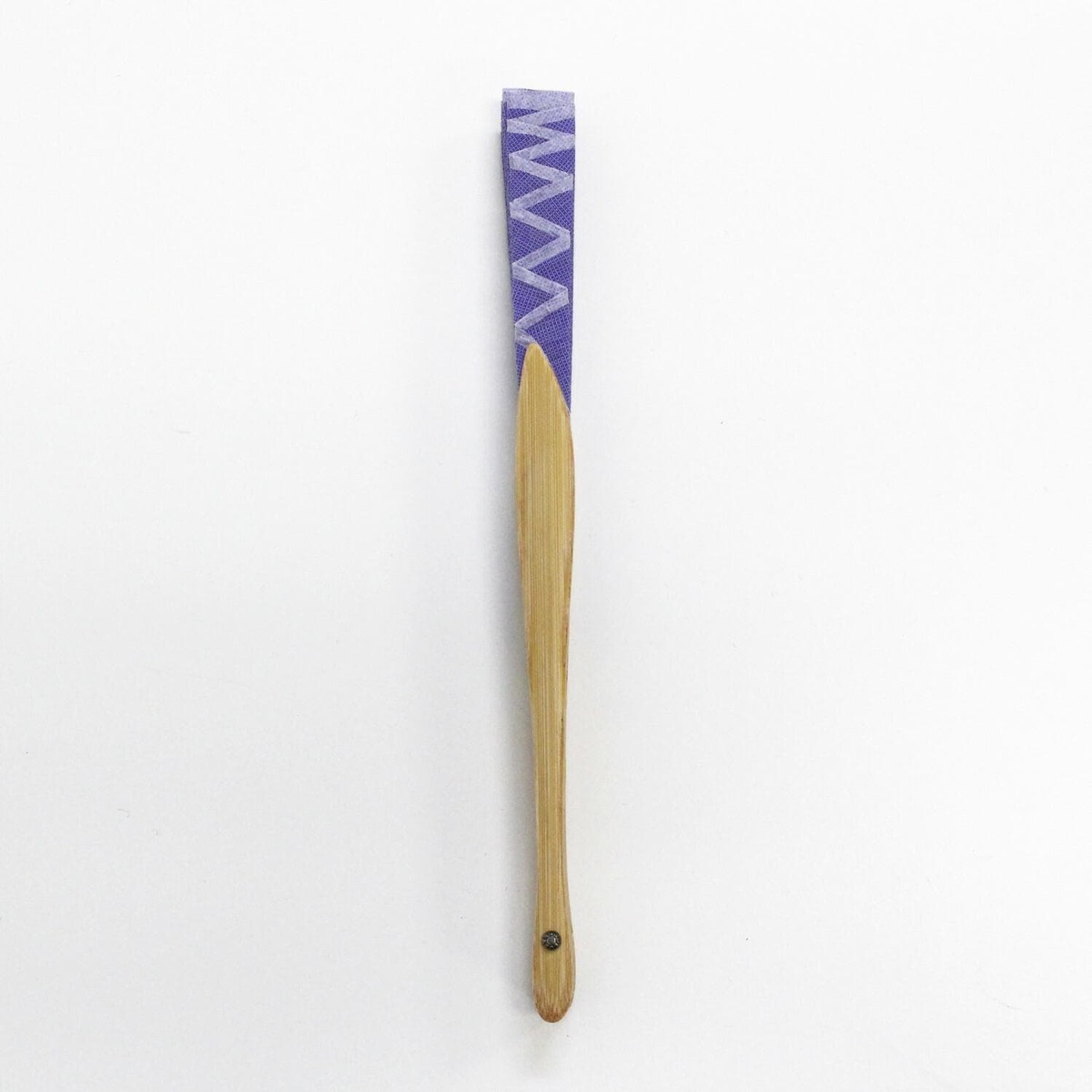 Japanese Shell Sensu Fan, Linen Ojiya Chijimi Lavender, Bamboo Frame, Made in Japan — view 6