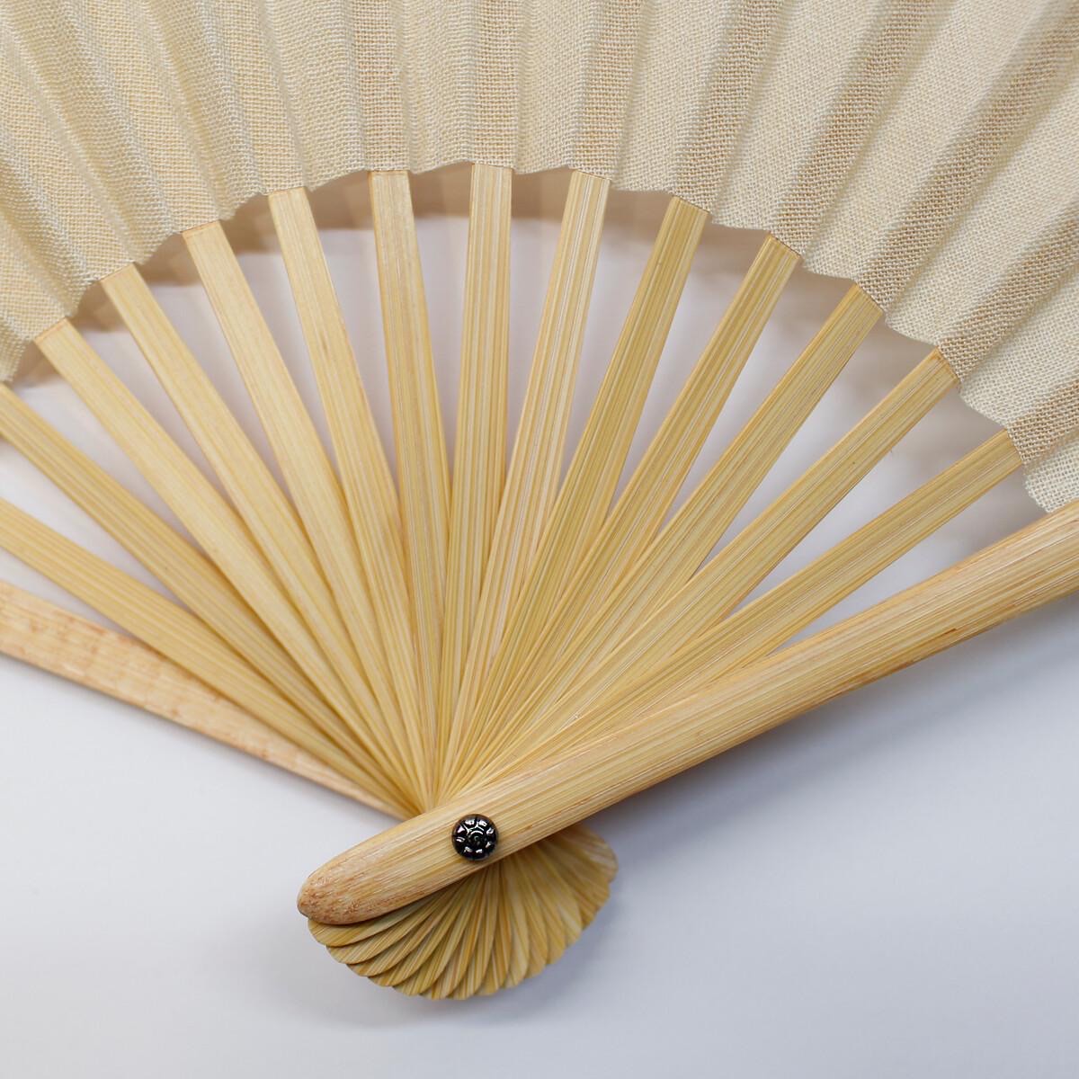 Japanese Shell Sensu Fan, Linen Ojiya Chijimi Light Brown, Bamboo Frame, Made in Japan — view 4
