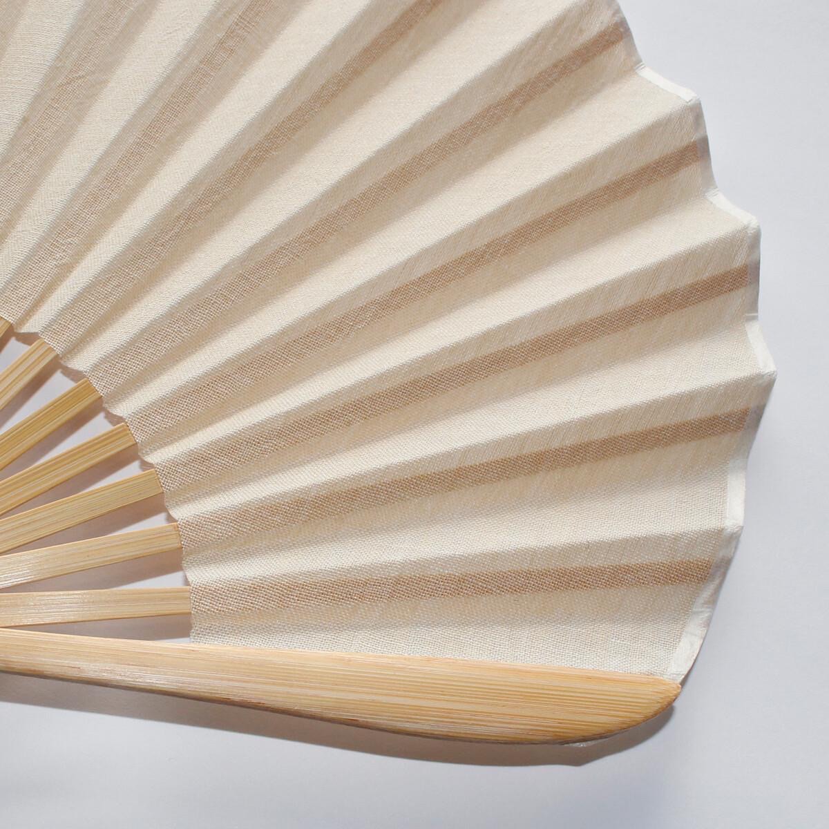 Japanese Shell Sensu Fan, Linen Ojiya Chijimi Light Brown, Bamboo Frame, Made in Japan — view 5