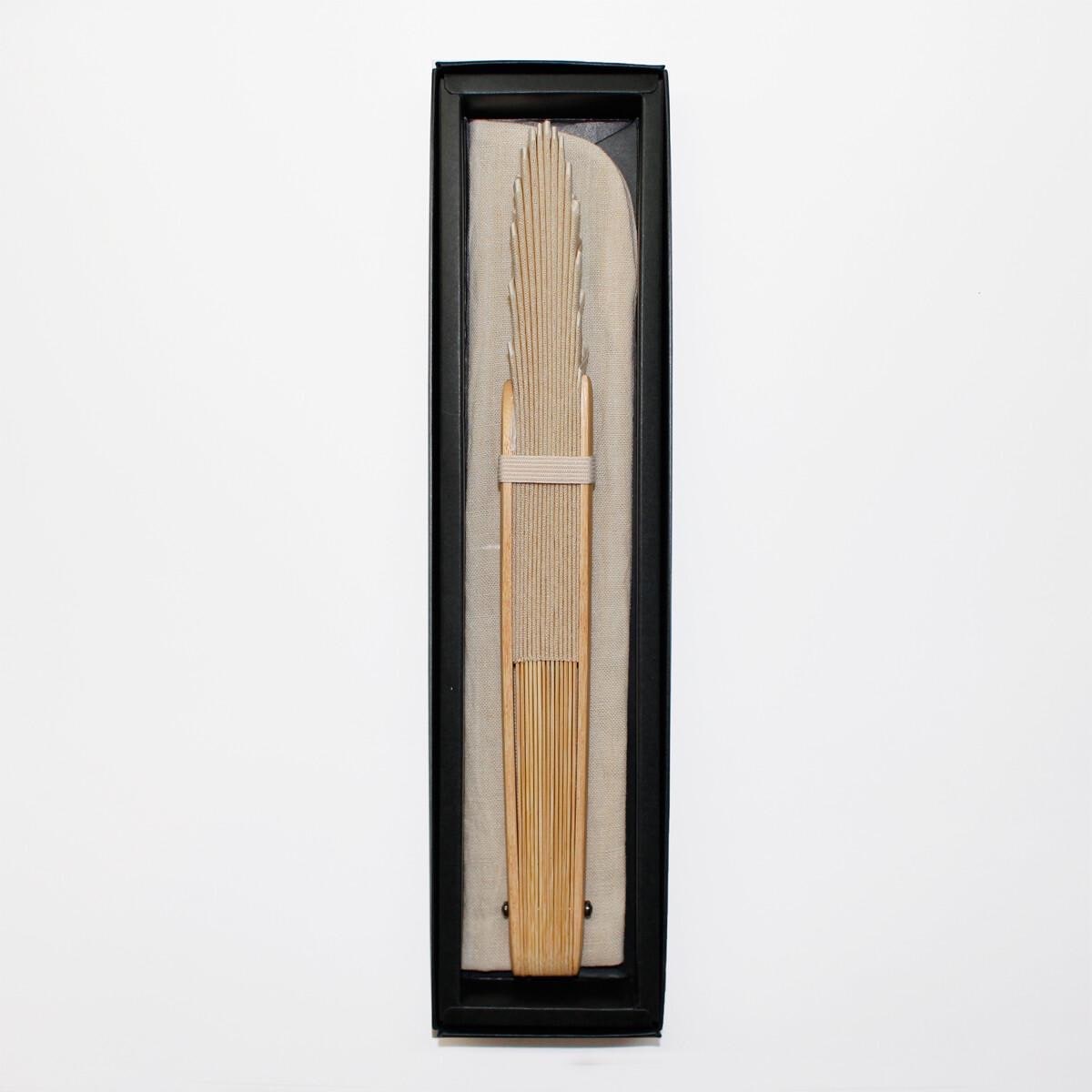 Japanese Shell Sensu Fan, Linen Ojiya Chijimi Light Brown, Bamboo Frame, Made in Japan — view 8