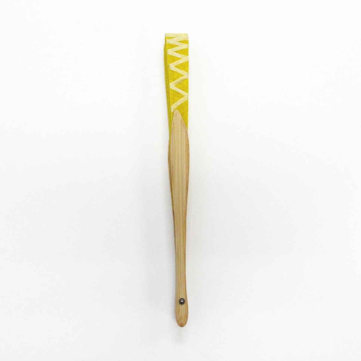 Japanese Shell Sensu Fan, Linen Ojiya Chijimi Mimosa, Bamboo Frame, Made in Japan — view 7
