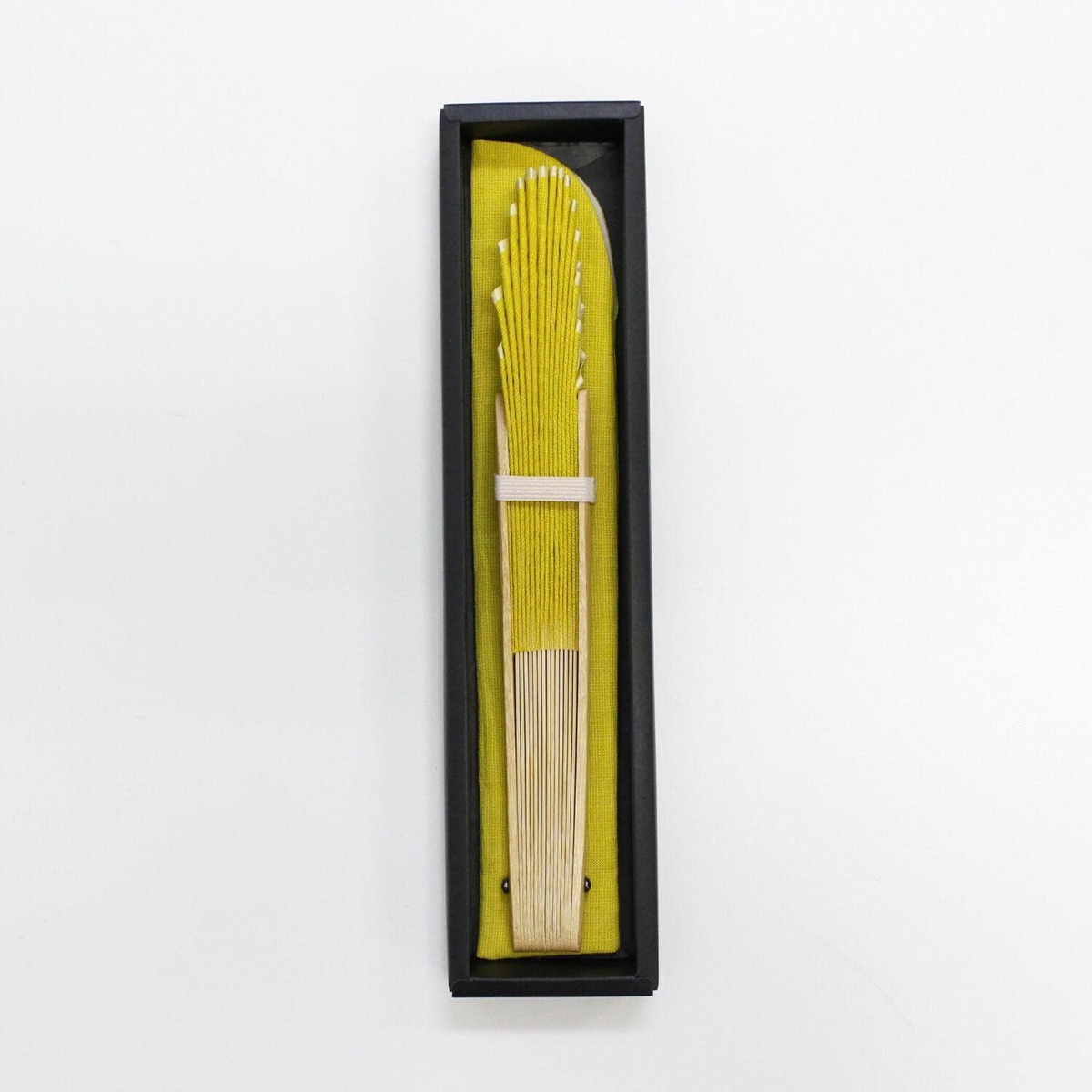 Japanese Shell Sensu Fan, Linen Ojiya Chijimi Mimosa, Bamboo Frame, Made in Japan — view 8