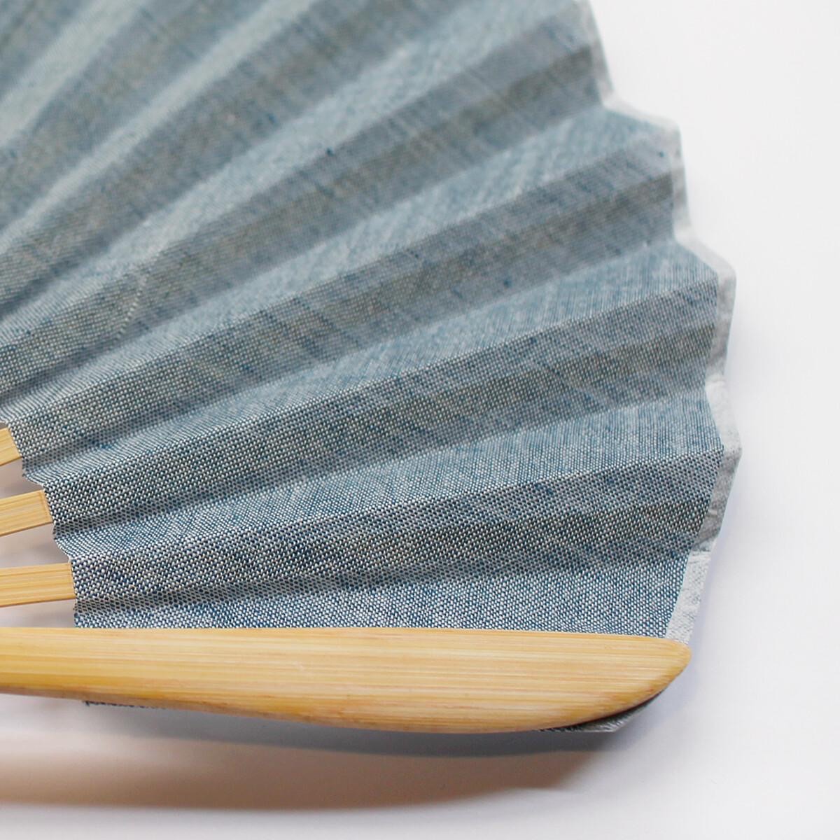 Japanese Shell Sensu Fan, Linen Ojiya Chijimi Pale Blue, Bamboo Frame, Made in Japan — view 5