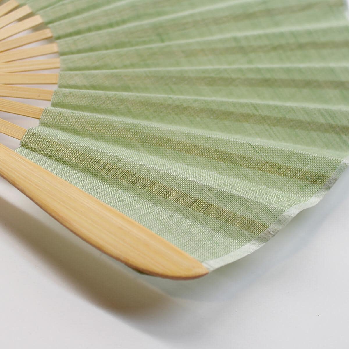 Japanese Shell Sensu Fan, Linen Ojiya Chijimi Pale Green, Bamboo Frame, Made in Japan — view 4