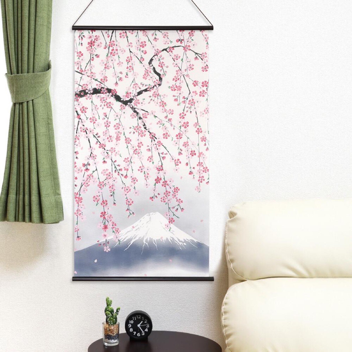 Japanese Tapestry Wall Hanging, Weeping Sakura, Mount Fuji, 18.1 x 32.3 in