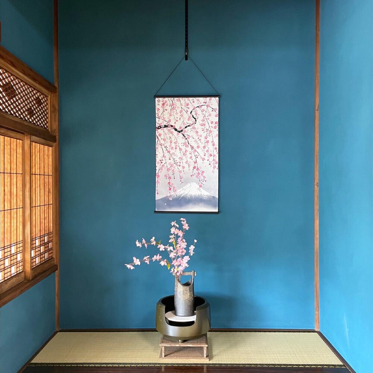 Japanese Tapestry Wall Hanging, Weeping Sakura, Mount Fuji, 18.1 x 32.3 in — view 2