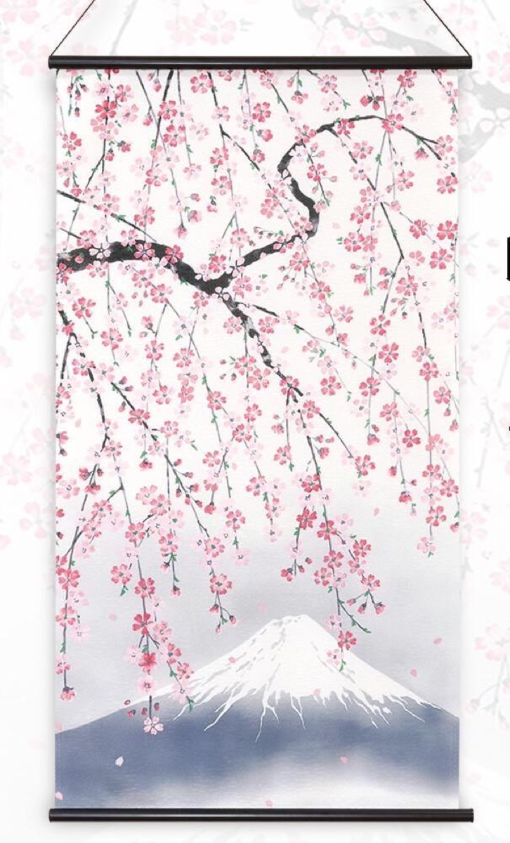 Japanese Tapestry Wall Hanging, Weeping Sakura, Mount Fuji, 18.1 x 32.3 in — view 3