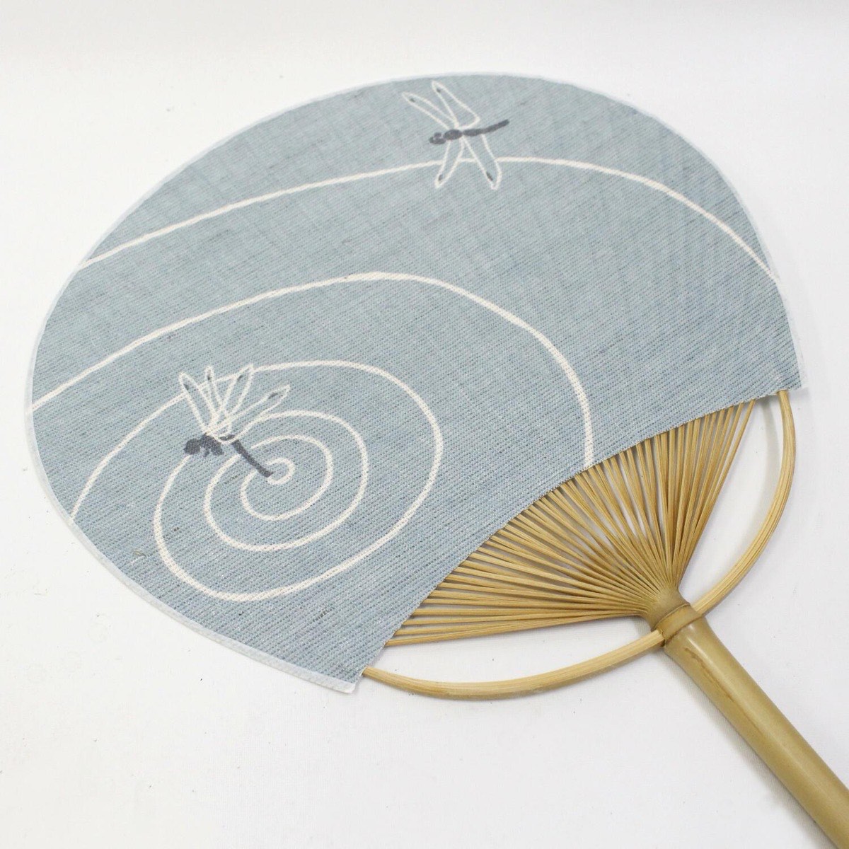Japanese Uchiwa Hand Fan, Linen Dragonfly Motif, Bamboo Frame, Made in Japan — view 4