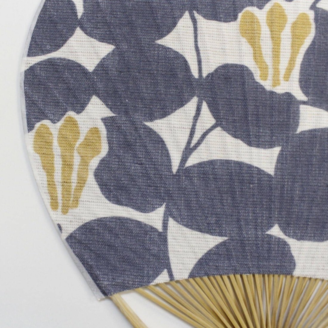 Japanese Uchiwa Hand Fan, Linen Floral Pattern Motif, Bamboo Frame, Made in Japan — view 4