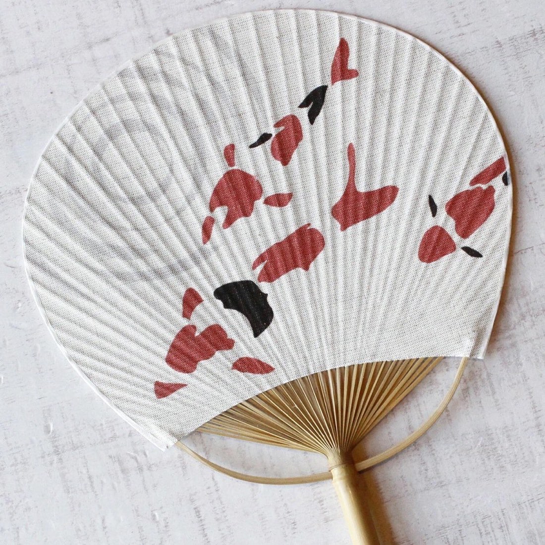 Japanese Uchiwa Hand Fan, Linen Koi Motif, Bamboo Frame, Made in Japan — view 9