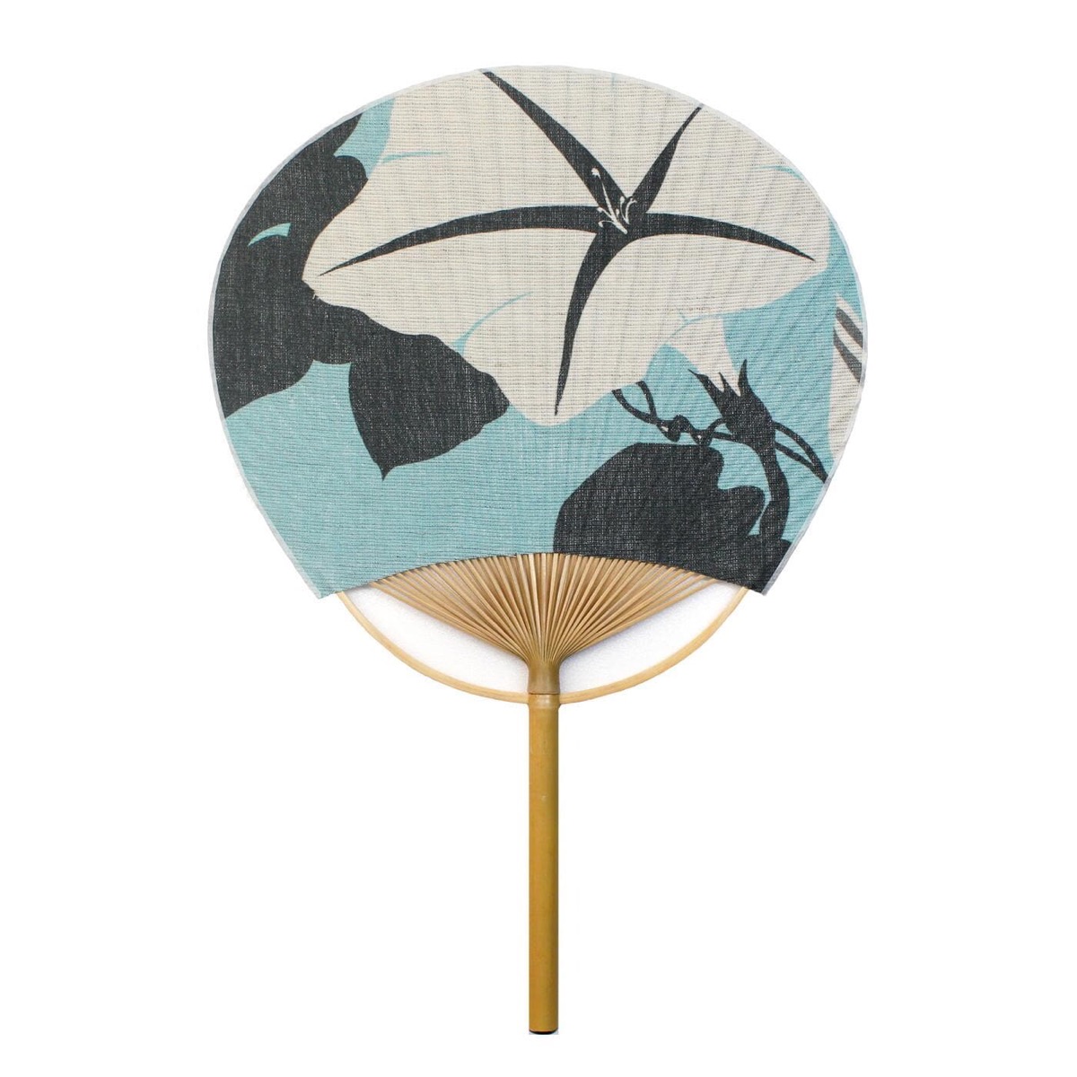 Japanese Uchiwa Hand Fan, Linen Morning Glory Motif, Bamboo Frame, Made in Japan — view 7
