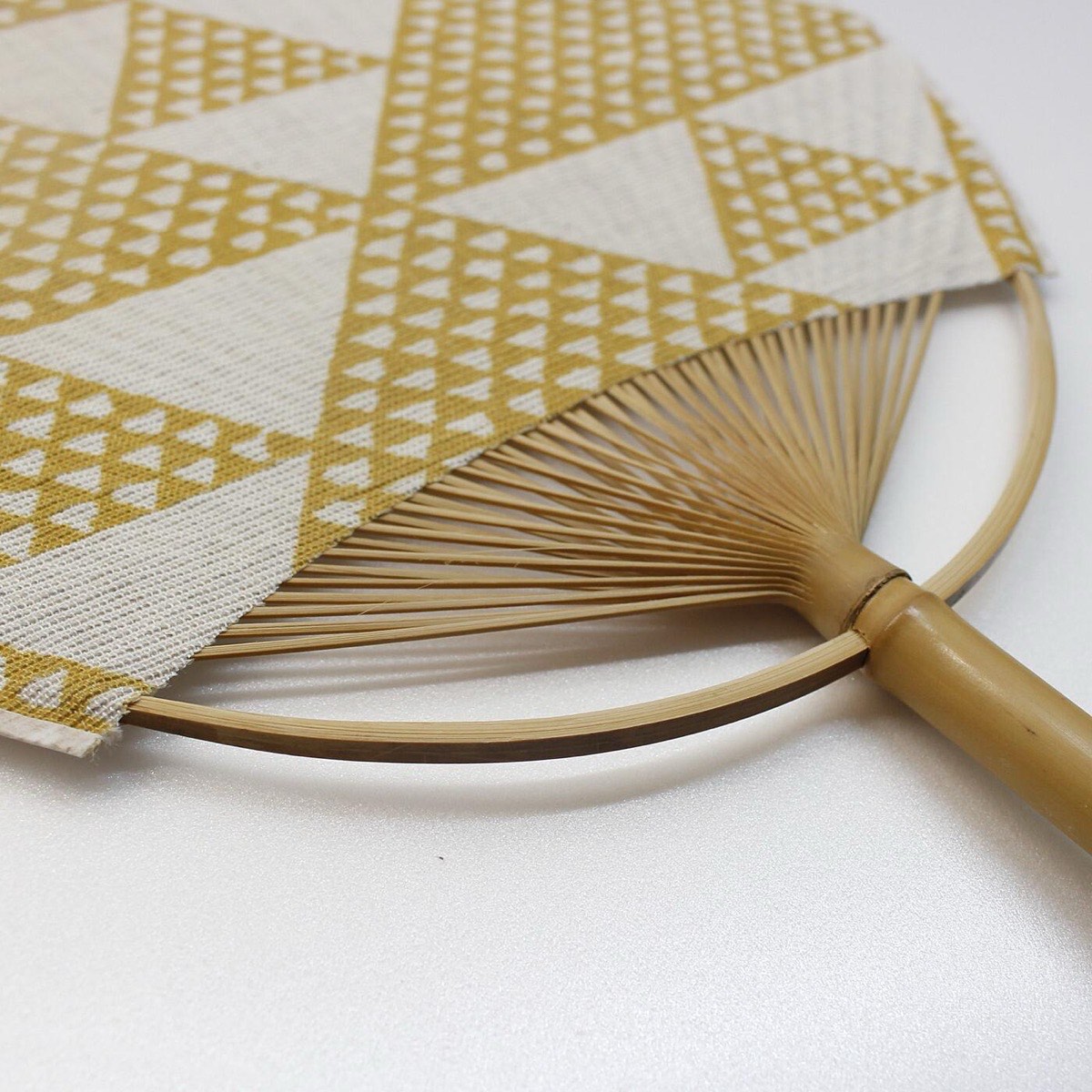 Japanese Uchiwa Hand Fan, Linen Uroko Scale Motif, Bamboo Frame, Made in Japan — view 5