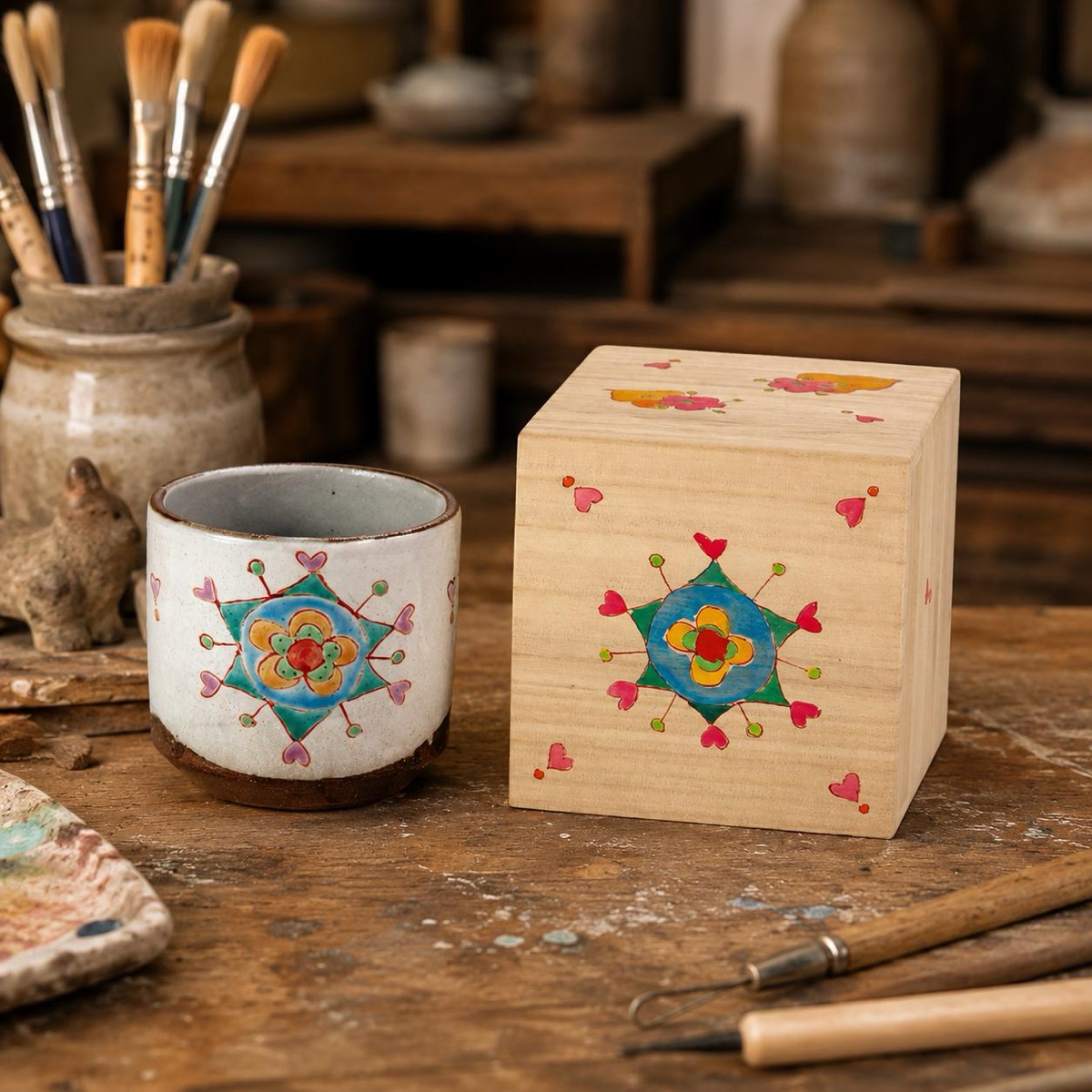 Japanese Tea Cup, Kutani Yunomi Floral Botanical by Ginshu Kiln — No Handle, Gift-Boxed (325ml) — view 6