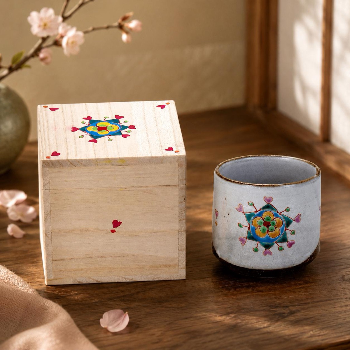 Japanese Tea Cup, Kutani Yunomi Floral Botanical by Ginshu Kiln — No Handle, Gift-Boxed (325ml) — view 7