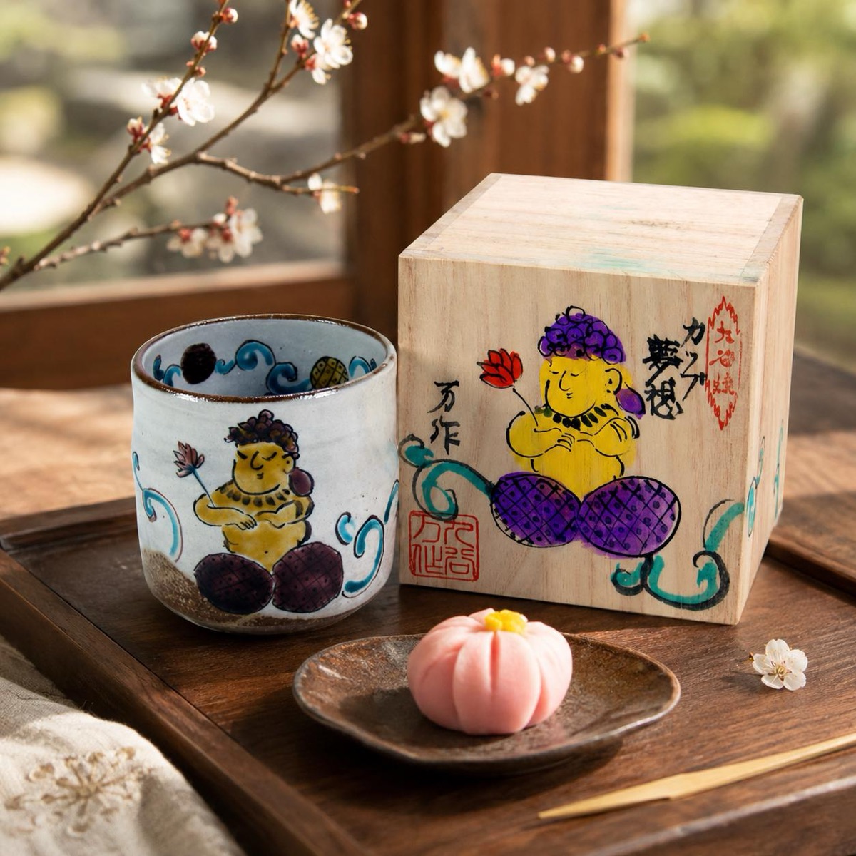 Japanese Tea Cup, Kutani Yunomi Modern Daydream by Mansaku Studio — No Handle, Gift-Boxed (325ml) — view 10