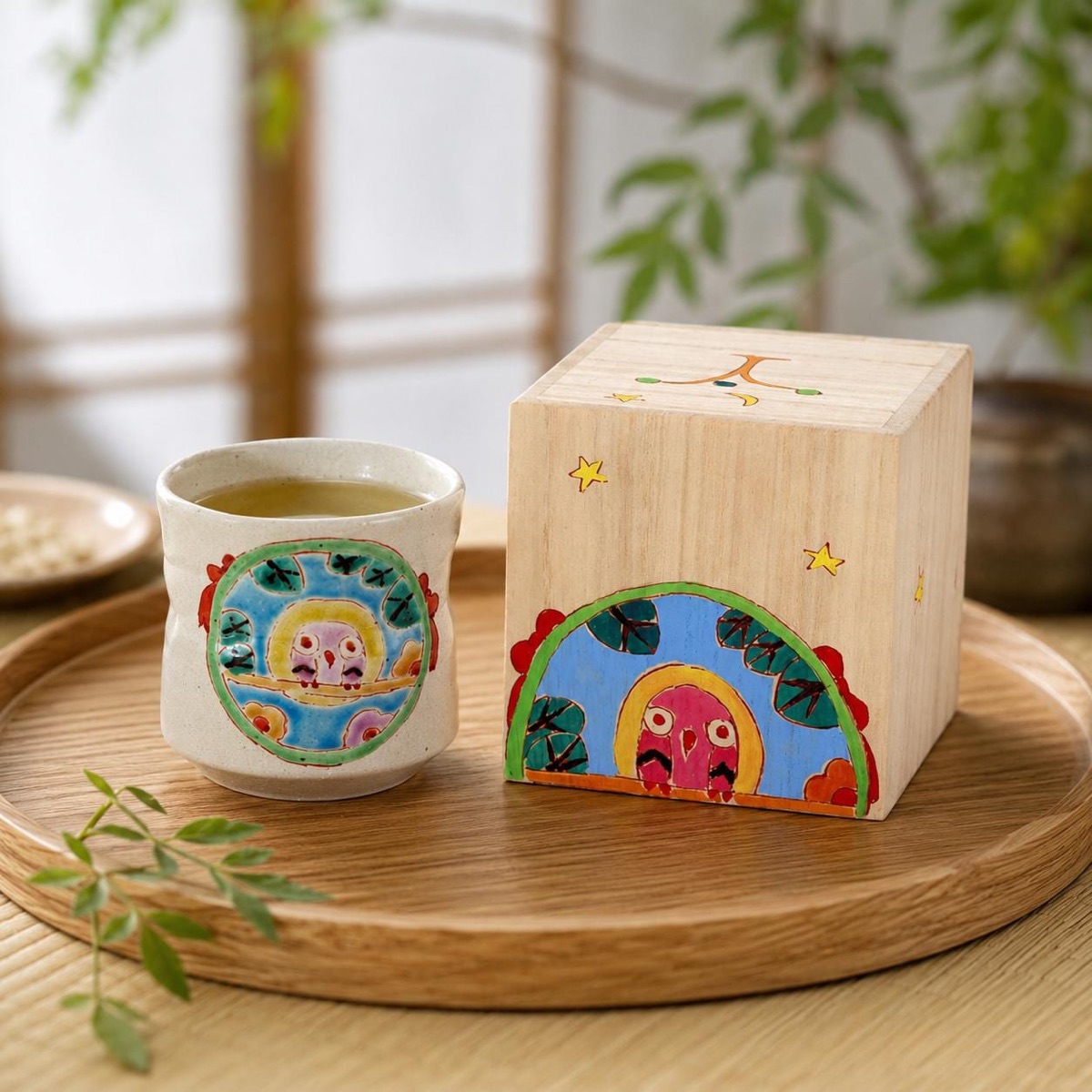Japanese Tea Cup, Kutani Yunomi Owl (Fukurō Charm) — No Handle, Hand-Painted, Gift-Boxed (270ml) — view 7