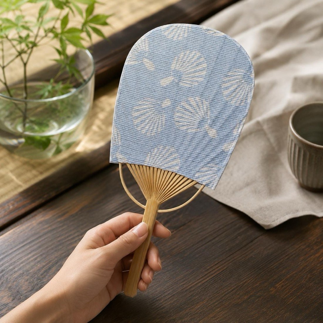 Mini Japanese Uchiwa Fan, Linen Fan Scatter Motif, Bamboo Frame, Made in Japan — view 9
