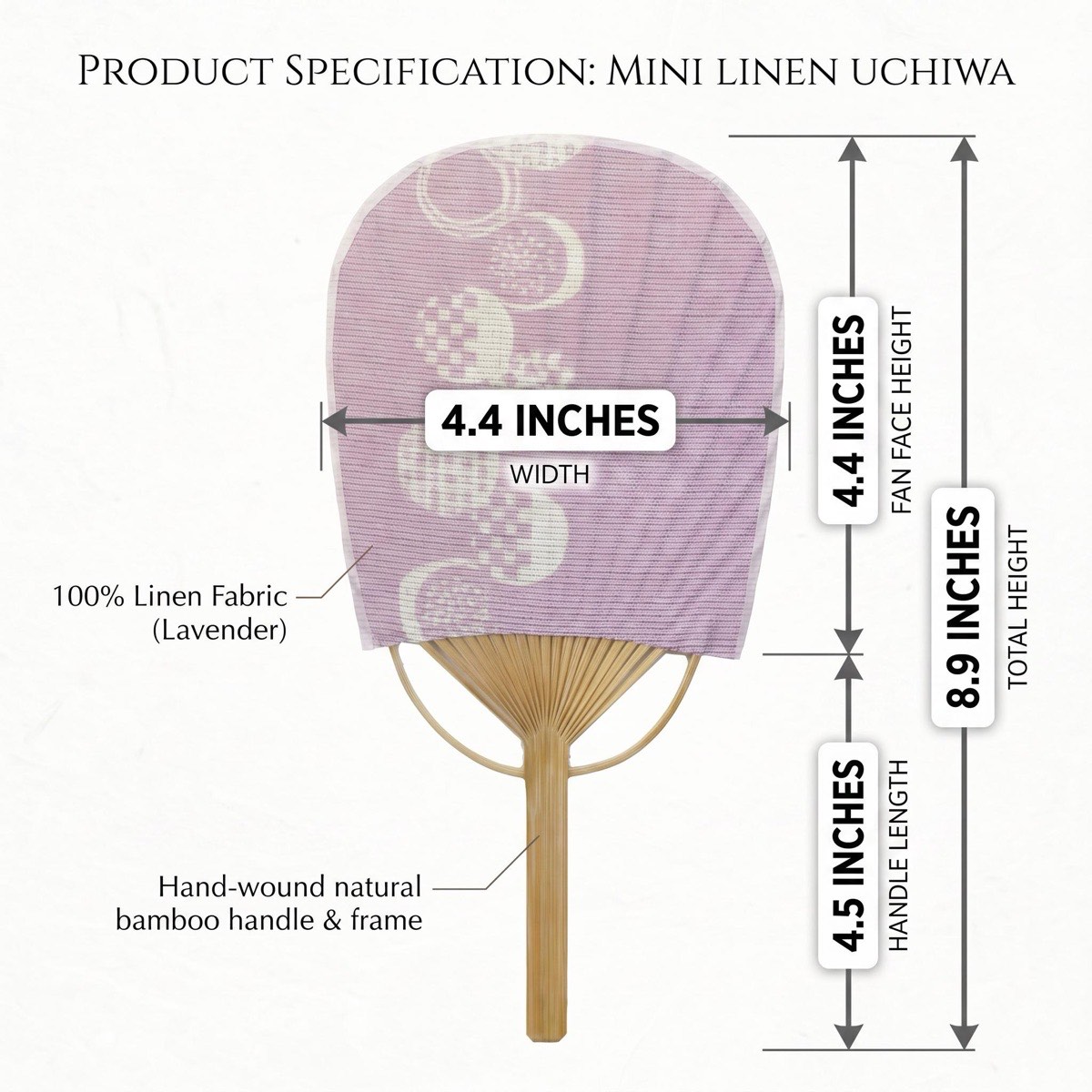 Mini Japanese Uchiwa Fan, Linen Otedama Motif, Bamboo Frame, Made in Japan — view 3