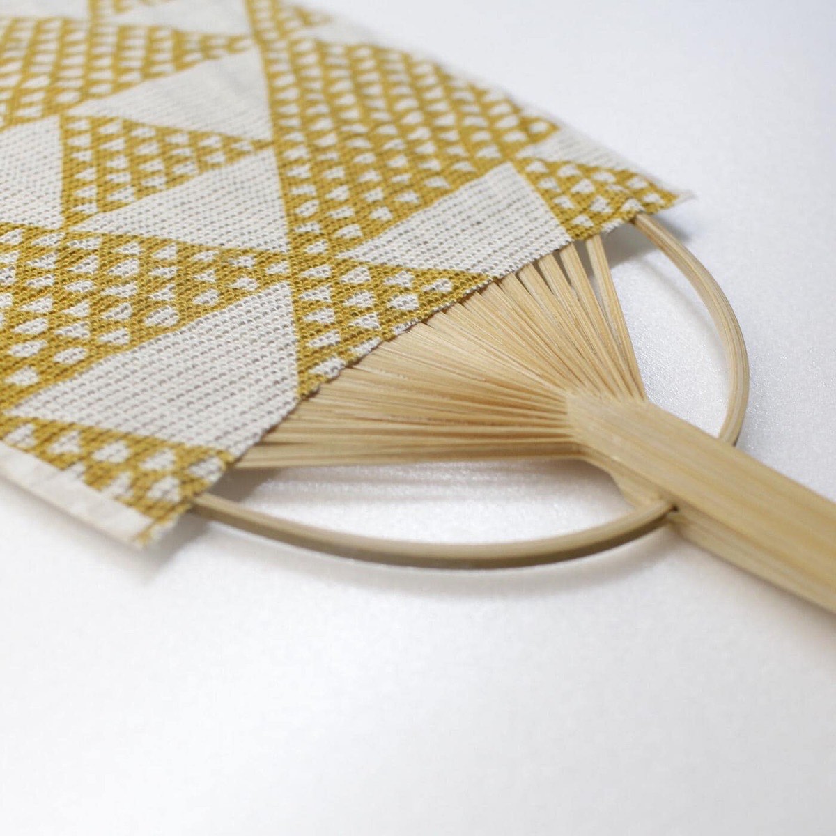 Mini Japanese Uchiwa Fan, Linen Uroko Scale Motif, Bamboo Frame, Made in Japan — view 5